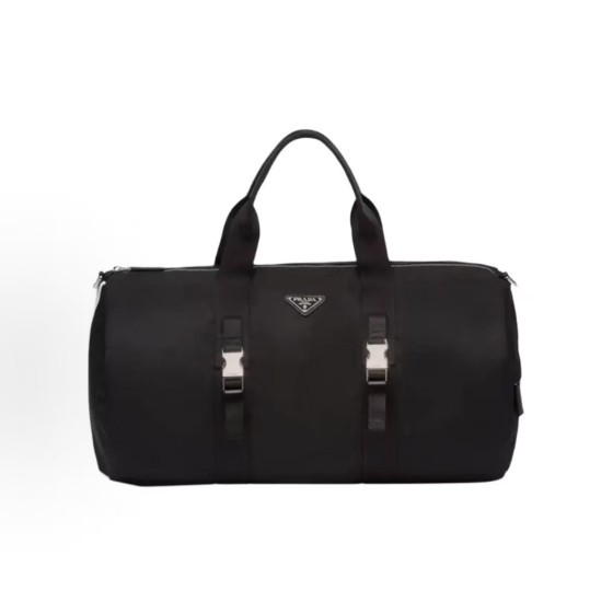 PRADA Re-Nylon 36L metal triangular logo design travel bag for both men and women, black couple style